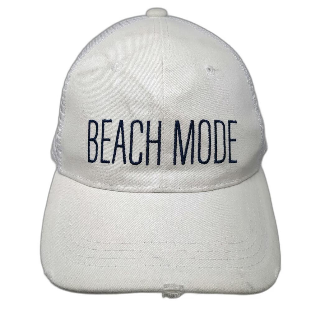 Totalee Gift Trucker Hat White One Size Beach Mode Distressed Mesh Snapback Cap